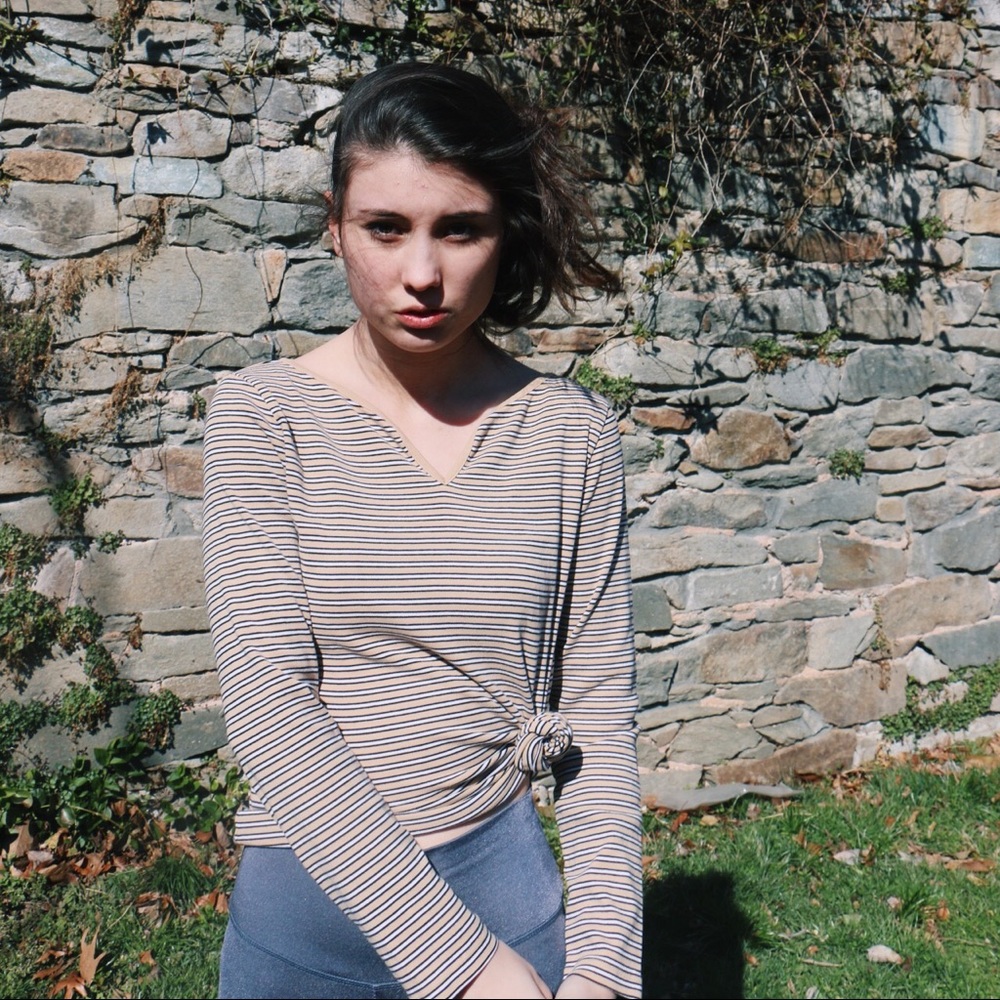 Horizontal Striped Long Sleeve V Neck